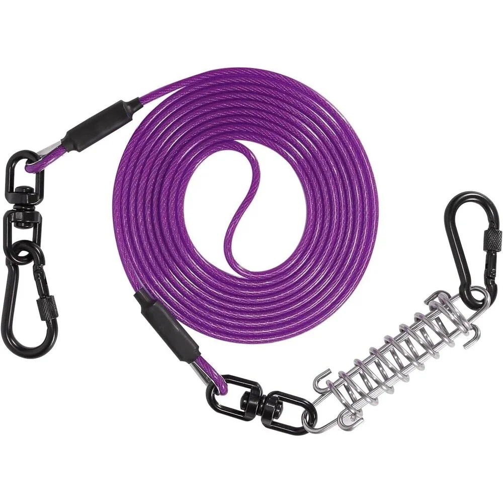 Pet Tie Out Cable for Dogs with Swivel Hook and Shock Spring - Dog Runner Cable